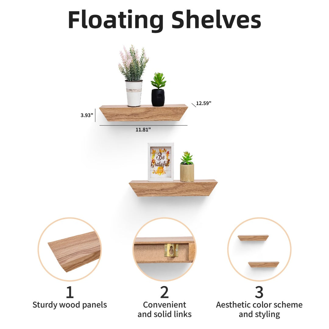 Floating Shelves 11.81 Wall Mounted Wood Shelves For Bathroom, Bedroom, Living Room, Kitchen, Hanging Shelf For Books Storage Decor With Invisible Brackets, Maple