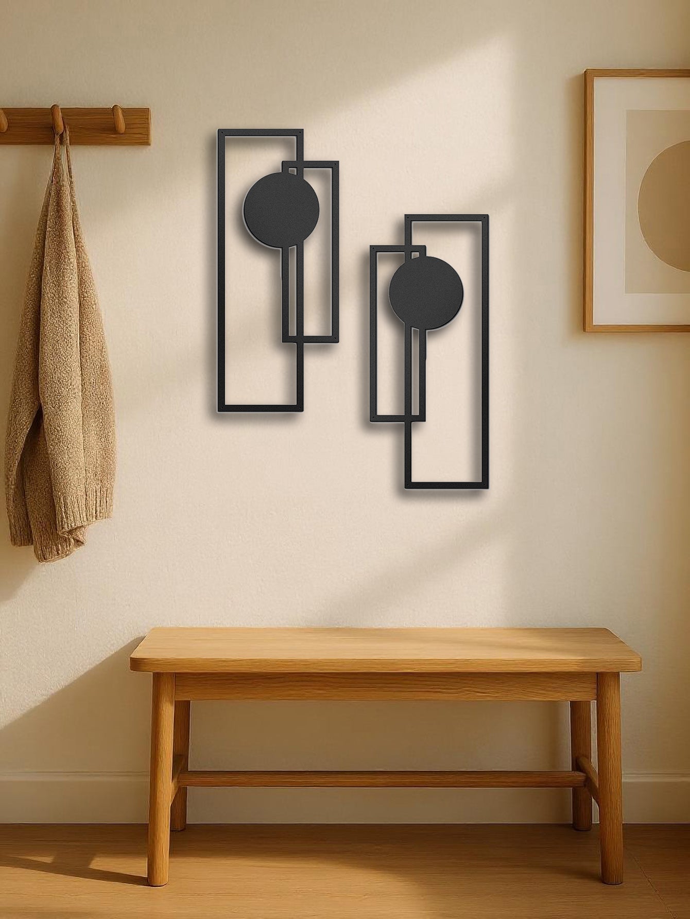 2Pcs Metal Wall Decoration-Minimalist Abstract Geometric ,Vertical Decor Perfect