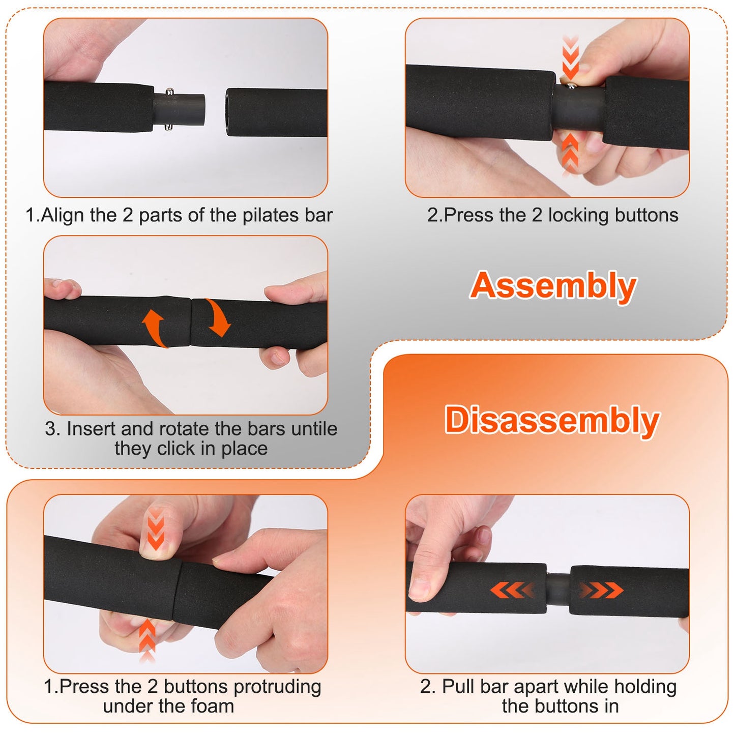 100LBS OR 180LBS Band Options - 1Pc Pilates Bar Kit Multifunctional Pilates Yoga Toning Bar Full Body Exercise Equipment Set For Beginners Intermediates Professionals 4 Elastic Resistance Bands