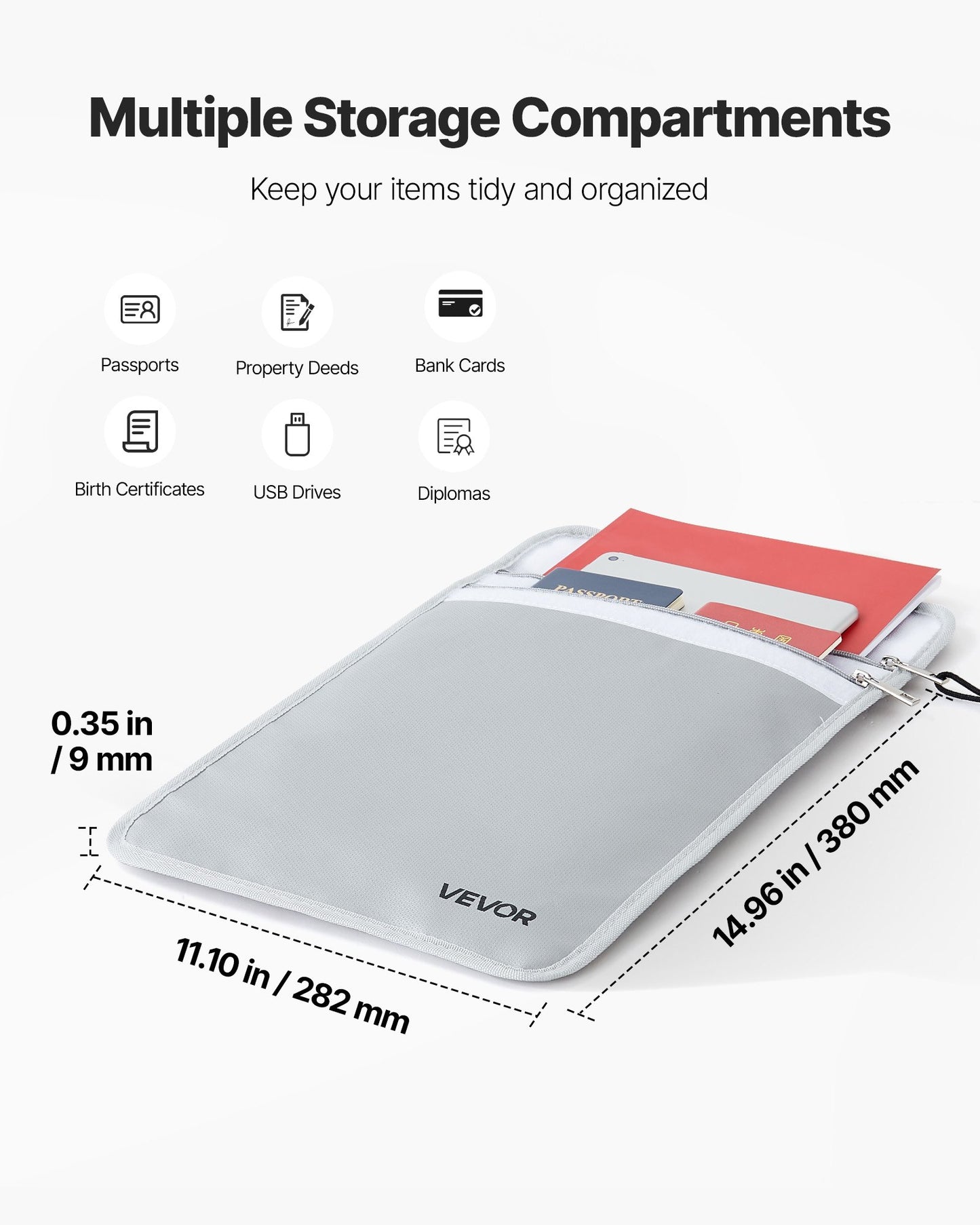 Fireproof Document Bag, 2192 ℉ Heat Insulated Fireproof & Waterproof Bag With  Smooth Zipper, Portable File Storage Organizer Home Office Travel Use, For Passports, Important Documents, Files