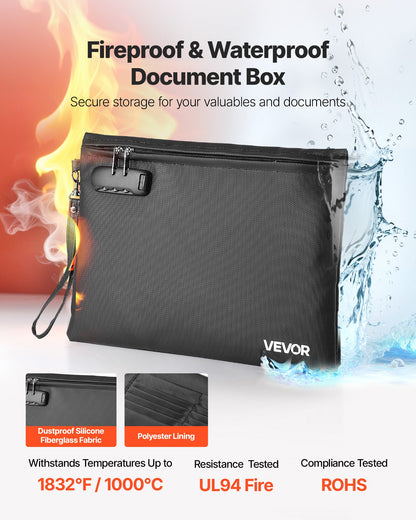Fireproof Document Bag, 1832 ℉ Heat Insulated Fireproof & Waterproof Bag With Lock, Portable File Storage Security Organizer Home Office Travel Use, For Passports, Important Documents & Files
