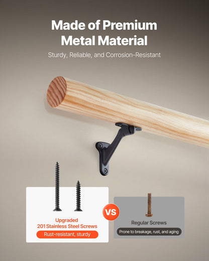 6 Packs Handrail Hardware Bracket Heavy Duty For Stairways Matte Black