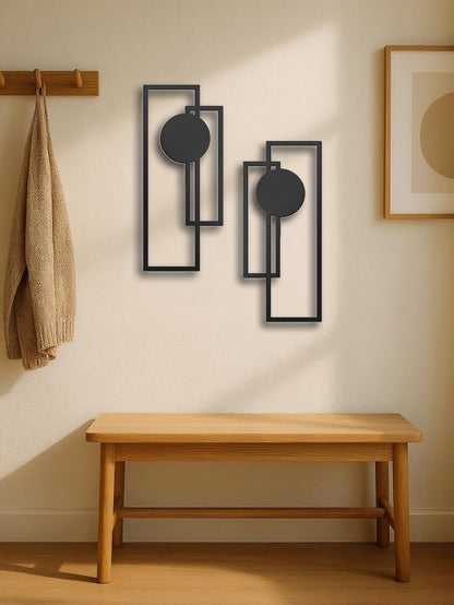 2Pcs Metal Wall Decoration-Minimalist Abstract Geometric ,Vertical Decor Perfect