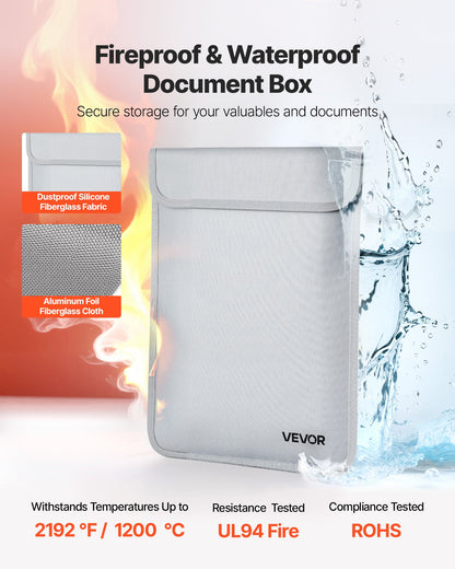 Fireproof Document Bag, 2192 ℉ Heat Insulated Fireproof & Waterproof Bag With  Smooth Zipper, Portable File Storage Organizer Home Office Travel Use, For Passports, Important Documents, Files