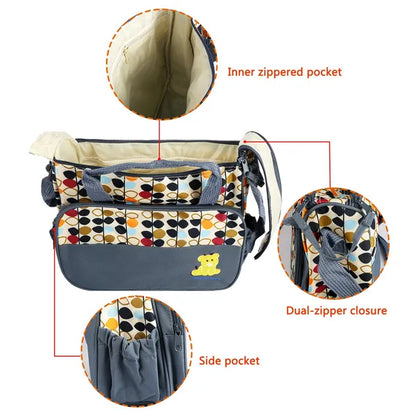 5PCS Baby Nappy Diaper Bags Set Mummy Diaper Shoulder Bags W/ Nappy Changing Pad Insulated Pockets Travel Tote Bags