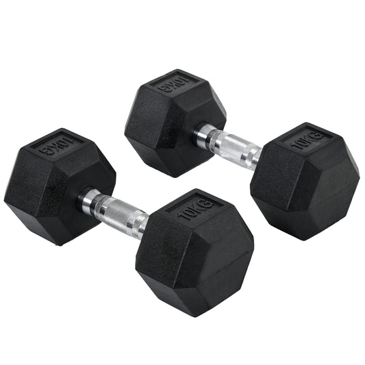 2x10kg Hex Dumbbells Set Rubber Dumbbells Weight Lifting Equipment Fitness Home Gym