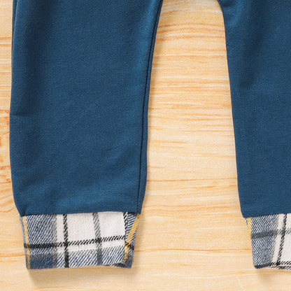 Toddler Baby Boy Clothes Plaid Long Sleeve Hoodie Sweatshirt & Pants 2pcs Boys Outfit Set