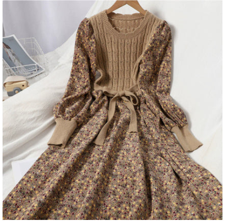 Fashionable All-match Corduroy Floral Dress