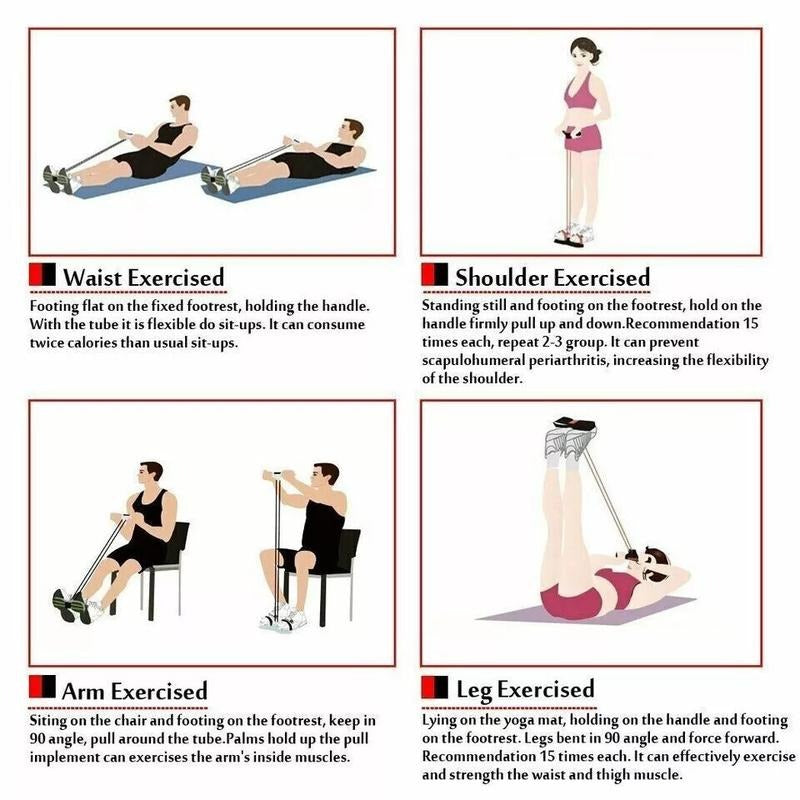 Red-New Outdoor Sports Exercise Pedal Tensioner Sports Rope Fitness Equipment Slim Abdominal Arm Pedal Tension Rope Sit-Up Assistant Rubber Equipment Tensioner