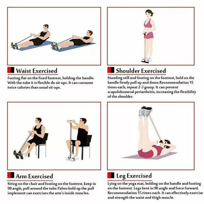 Red-New Outdoor Sports Exercise Pedal Tensioner Sports Rope Fitness Equipment Slim Abdominal Arm Pedal Tension Rope Sit-Up Assistant Rubber Equipment Tensioner