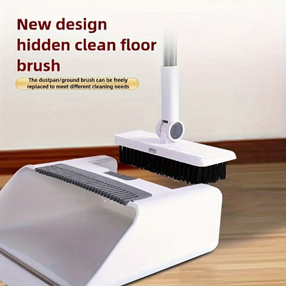 Broom And Dustpan Set 4-in-1 Multi-functional Cleaning Set Adjustable Sweeping And Water-scrubbing Broom Bathroom And Kitchen Floor Scraper Floor Brush  Garbage Shovel Thick Plastic And Handle Ho