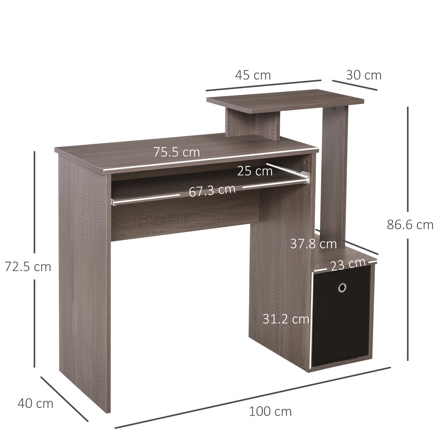 Computer Desk With Sliding Keyboard Tray Storage Drawer Shelf Home Office Workstation Grey