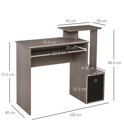Computer Desk With Sliding Keyboard Tray Storage Drawer Shelf Home Office Workstation Grey