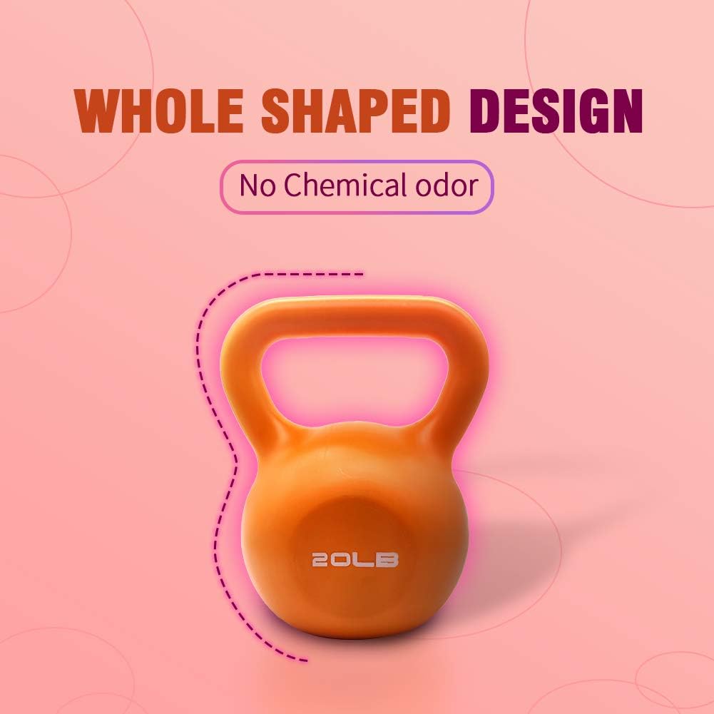 20lbs Kettlebell Set, Strength Training Kettlebells Weight Set For Women, Vinyl Coated Kettle Bell For Home Gym Workout Weight Lifting Equipment, Comfortable Grip Wide Handle Weights