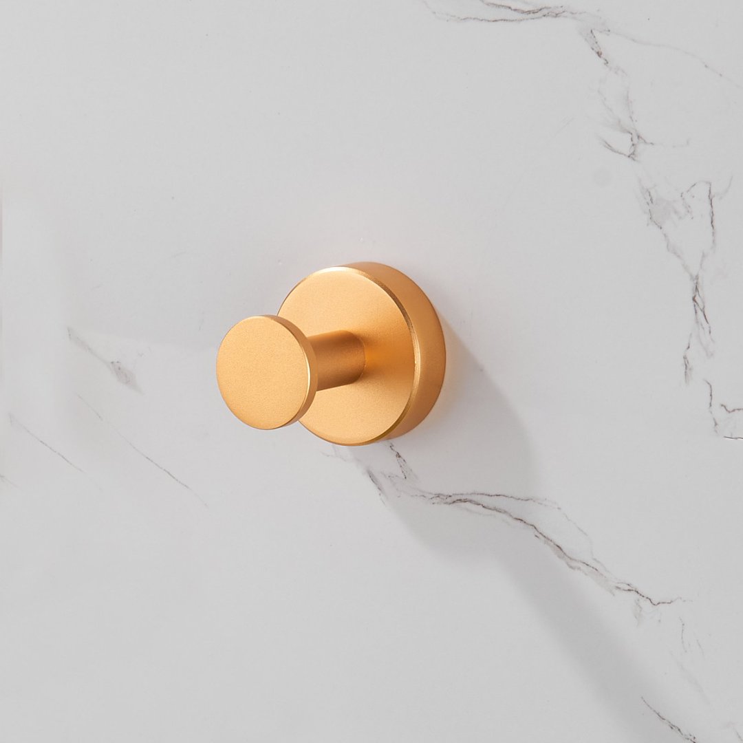 Round Base Wall Hanging Towel Hook With Screws- Brushed Gold Coat Hook, 2 Pack, For Entry Shoe Cabinet, Wardrobe Bathroom Bedroom Furniture Hardware
