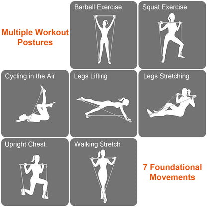 100LBS OR 180LBS Band Options - 1Pc Pilates Bar Kit Multifunctional Pilates Yoga Toning Bar Full Body Exercise Equipment Set For Beginners Intermediates Professionals 4 Elastic Resistance Bands