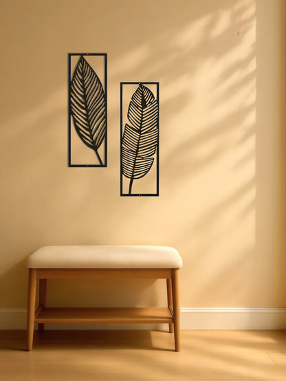 2-Pack Handmade Iron Leaf Wall Art - Rustic Nature-Inspired Home Decor
