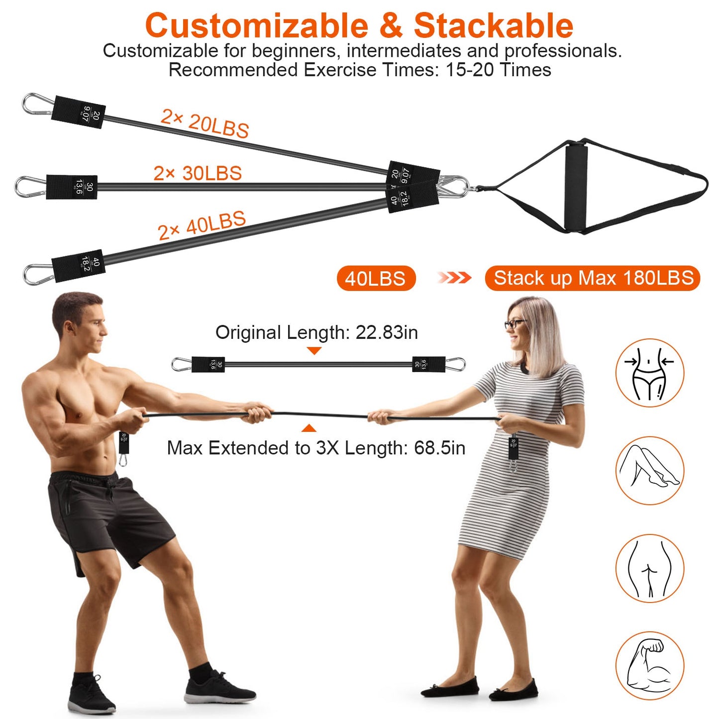 100LBS OR 180LBS Band Options - 1Pc Pilates Bar Kit Multifunctional Pilates Yoga Toning Bar Full Body Exercise Equipment Set For Beginners Intermediates Professionals 4 Elastic Resistance Bands