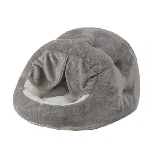 New Short Velvet Mongolian Bag With Door Curtain Plush Comfortable Semi-closed Pet Cat Kennel Supplies