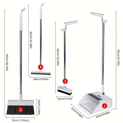 Broom And Dustpan Set 4-in-1 Multi-functional Cleaning Set Adjustable Sweeping And Water-scrubbing Broom Bathroom And Kitchen Floor Scraper Floor Brush  Garbage Shovel Thick Plastic And Handle Ho