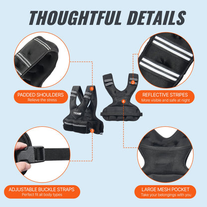 Adjustable Weighted Vest, 11-20lb Weight Vest With 6 Ironsand Weights And  Reflective Stripe, Body Weight Vest Exercise Set For Men Women, Workout Equipment For Strength Training Running Jogging