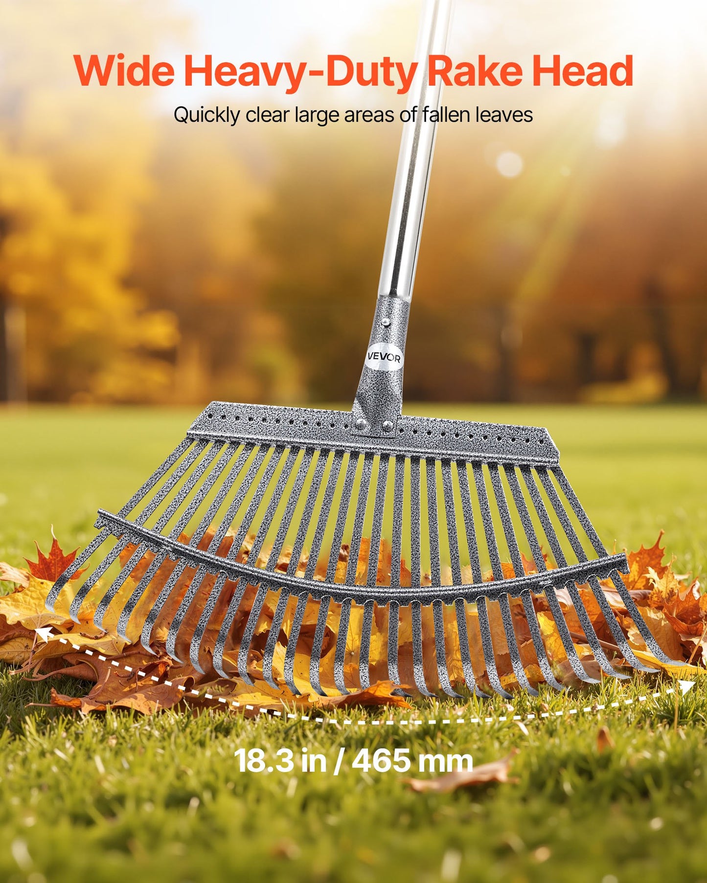 Leaf Rake Steel Garden Rake 25-Tine 36.4-72.8 Inch Adjustable Long Handle