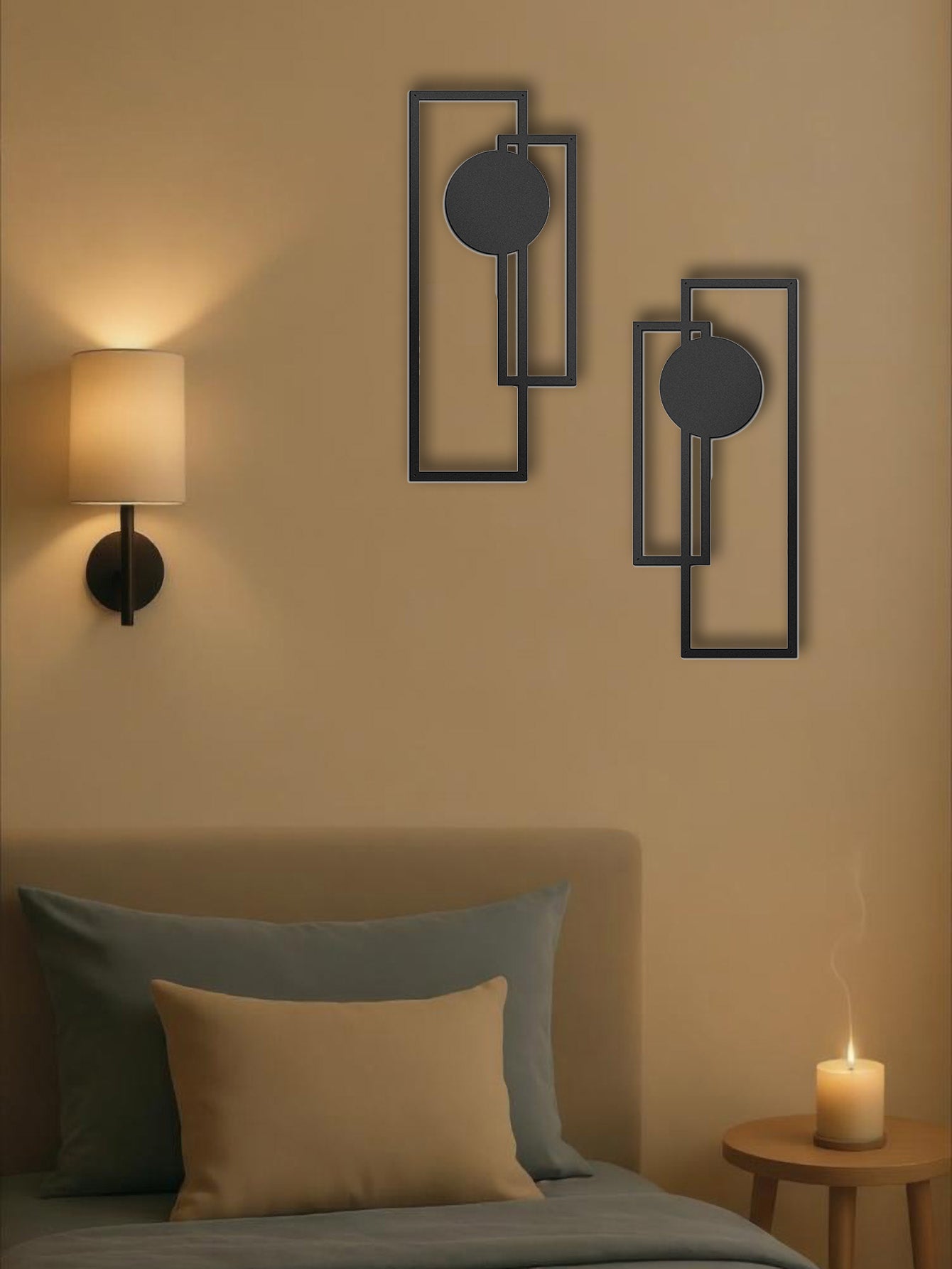 2Pcs Metal Wall Decoration-Minimalist Abstract Geometric ,Vertical Decor Perfect