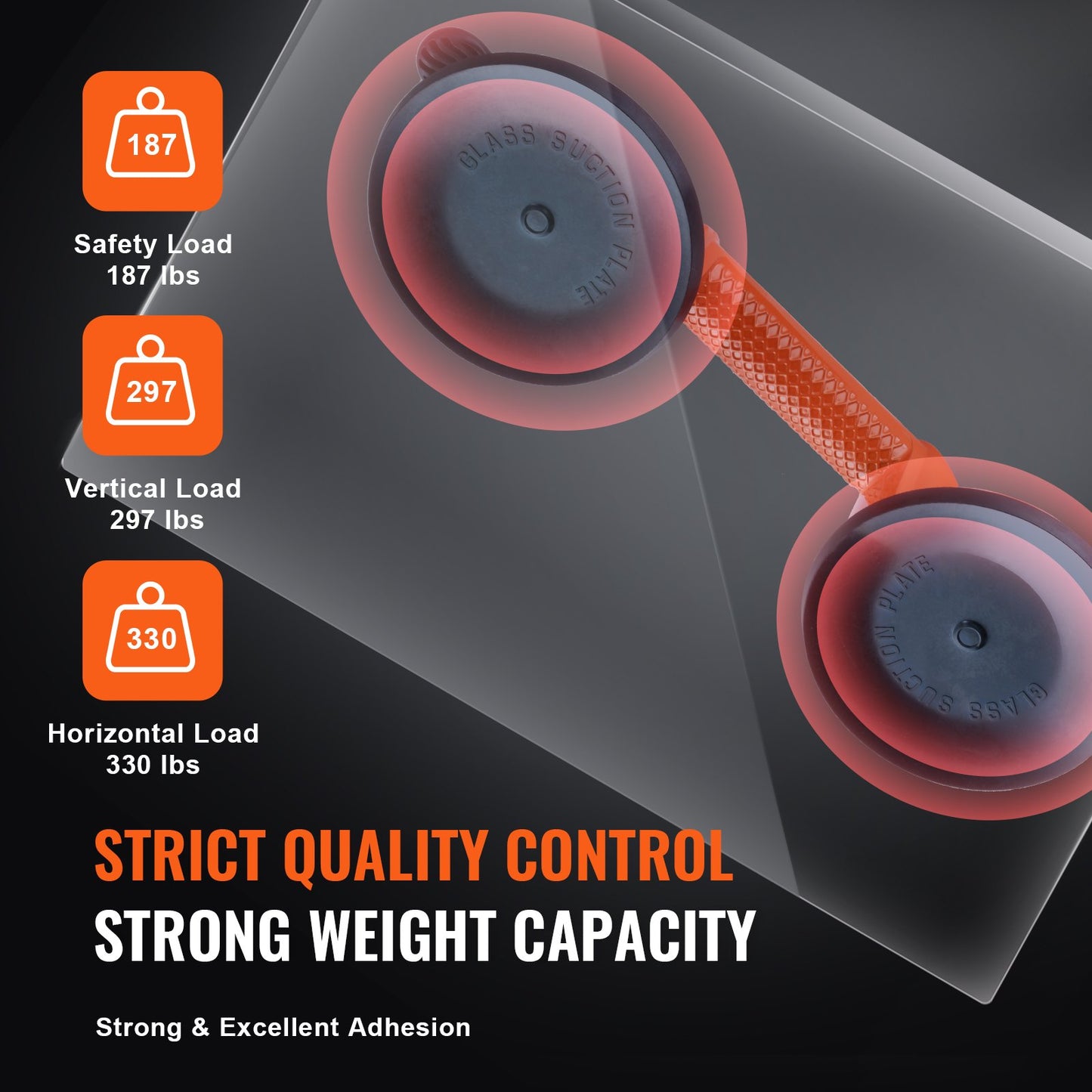 Glass Suction Cup, 2 Pack 330 Lbs Load Capacity, Vacuum Suction Cup With Aluminum Handle, Heavy Duty Industrial Suction Cup Lifter Tool For Glass, Granite, Tile, Metal, Wood Panel Lifting