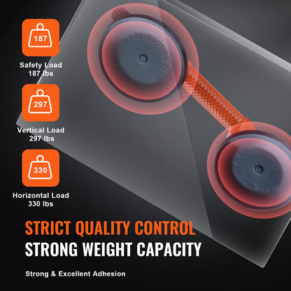 Glass Suction Cup, 2 Pack 330 Lbs Load Capacity, Vacuum Suction Cup With Aluminum Handle, Heavy Duty Industrial Suction Cup Lifter Tool For Glass, Granite, Tile, Metal, Wood Panel Lifting