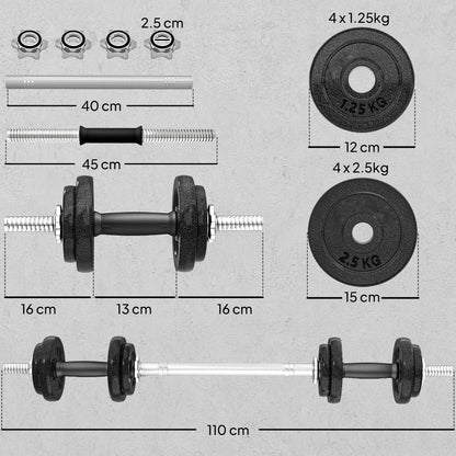 SPORTNOW 2-in-1 Adjustable Dumbbells Set, 20kg Weights Dumbbells Set With Non-Slip Grip For Strength Training, Weight Lifting, Bodybuilding, Home Gym Workout Equipment For Men & Women