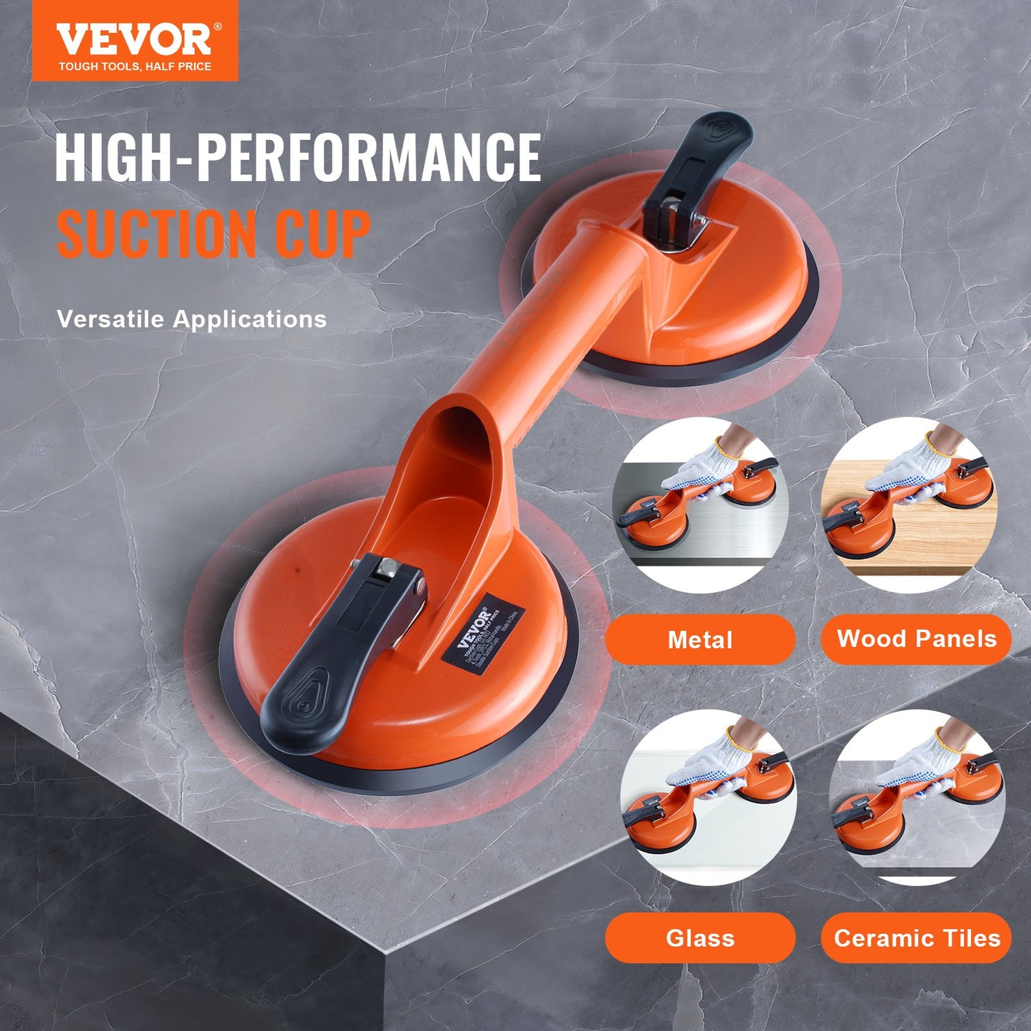 Glass Suction Cup, 2 Pack 330 Lbs Load Capacity, Vacuum Suction Cup With Aluminum Handle, Heavy Duty Industrial Suction Cup Lifter Tool For Glass, Granite, Tile, Metal, Wood Panel Lifting