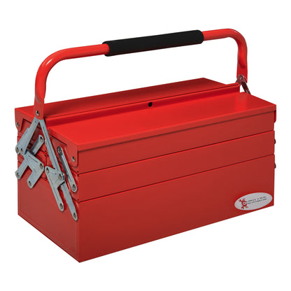 DURHAND Metal Tool Box 3 Tier 5 Tray Professional Portable Storage Cabinet Workshop Cantilever Toolbox With Carry Handle, 45cmx20cmx34.5cm, Red