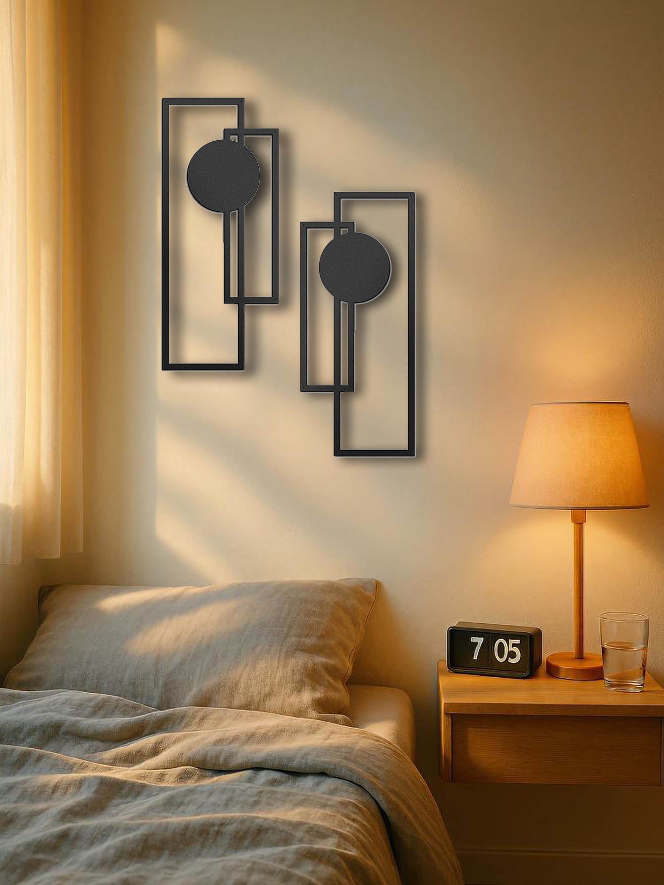 2Pcs Metal Wall Decoration-Minimalist Abstract Geometric ,Vertical Decor Perfect